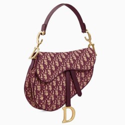 Dior Mini Saddle Bag In Bordeaux Oblique Jacquard Canvas CDBS2680