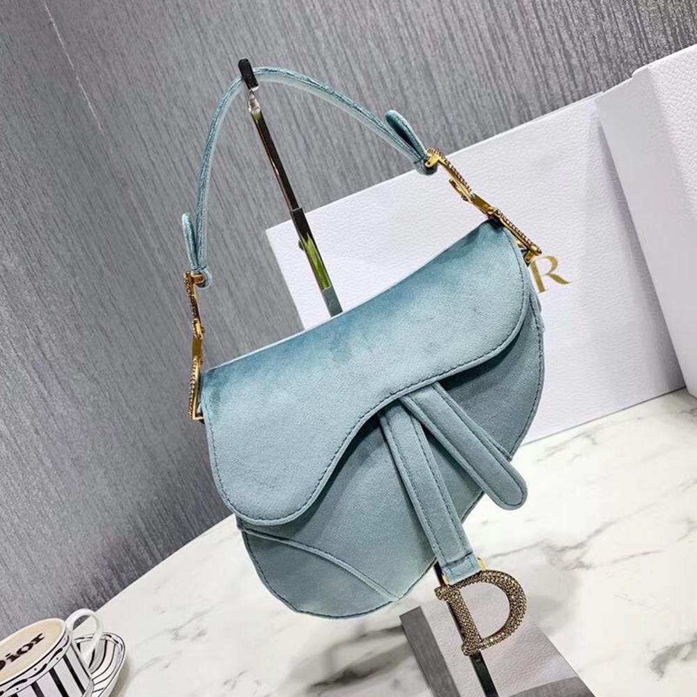 Dior Mini Saddle Bag In Sea Green Velvet CDBS2683