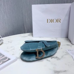 Dior Mini Saddle Bag In Sea Green Velvet CDBS2683