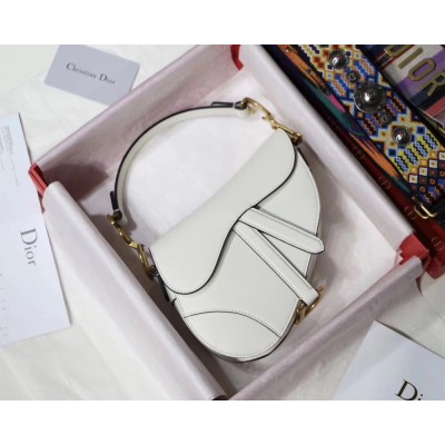 Dior Mini Saddle Bag In White Grained Calfskin CDBS2684