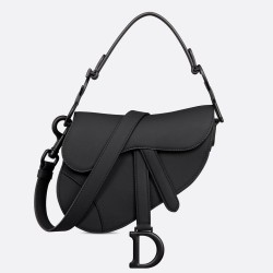 Dior Mini Saddle Bag With Strap in Black Ultramatte Calfskin CDBS2685