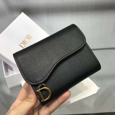 Dior Mini Saddle Tri-Fold Wallet In Black Calfskin CDBS2686