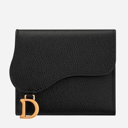 Dior Mini Saddle Tri-Fold Wallet In Black Calfskin CDBS2686