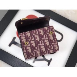 Dior Mini Saddle Tri-Fold Wallet In Bordeaux Oblique Canvas CDBS2688