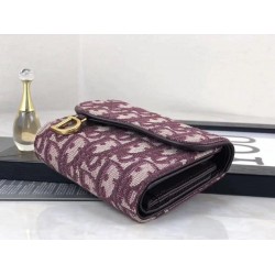 Dior Mini Saddle Tri-Fold Wallet In Bordeaux Oblique Canvas CDBS2688