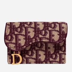 Dior Mini Saddle Tri-Fold Wallet In Bordeaux Oblique Canvas CDBS2688