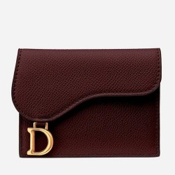 Dior Mini Saddle Tri-Fold Wallet In Scarlet Red Calfskin CDBS2689