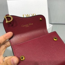 Dior Mini Saddle Tri-Fold Wallet In Scarlet Red Calfskin CDBS2689