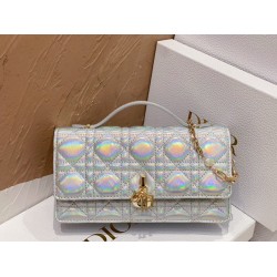 Dior Miss Dior Mini Bag In Iridescent Metallic Silver Lambskin CDBS2691