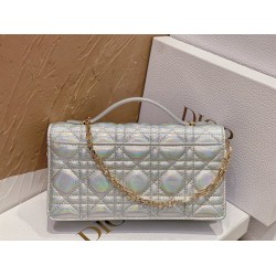 Dior Miss Dior Mini Bag In Iridescent Metallic Silver Lambskin CDBS2691