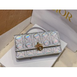 Dior Miss Dior Mini Bag In Iridescent Metallic Silver Lambskin CDBS2691