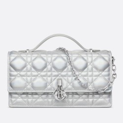 Dior Miss Dior Mini Bag In Iridescent Metallic Silver Lambskin CDBS2691