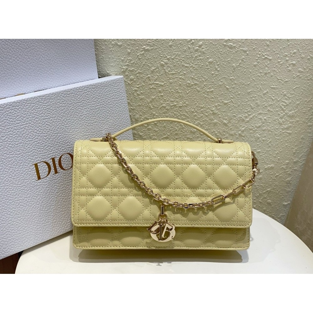 Dior Miss Dior Top Handle Bag in Pastel Yellow Cannage Lambskin CDBS2694