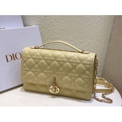 Dior Miss Dior Top Handle Bag in Pastel Yellow Cannage Lambskin CDBS2694