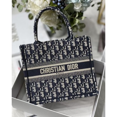 Dior New Small Book Tote In Blue Dior Oblique Jacquard CDBS2706