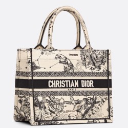 Dior New Small Book Tote In White Toile de Jouy Zodiac Embroidery CDBS2708