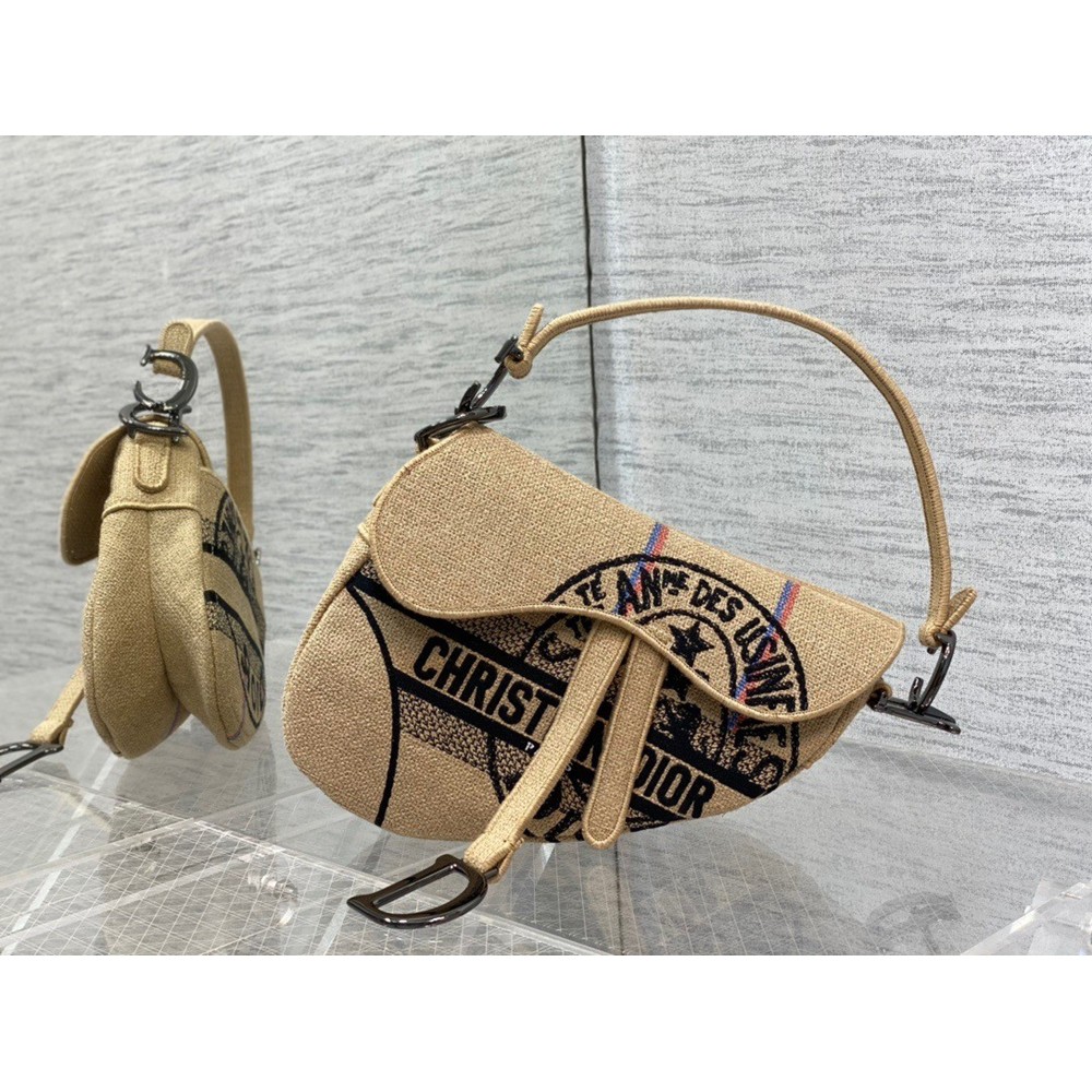 Dior Saddle Bag In Beige Jute Canvas With Dior Union Motif CDBS2717