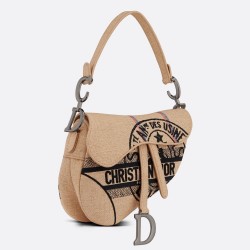 Dior Saddle Bag In Beige Jute Canvas With Dior Union Motif CDBS2717