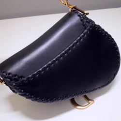 Dior Saddle Bag In Black Calfskin With Threaded Edges CDBS2721