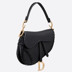 Dior Saddle Bag In Black Calfskin With Threaded Edges CDBS2721