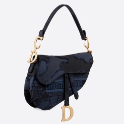 Dior Saddle Bag In Blue Camouflage Canvas CDBS2725