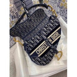 Dior Saddle Bag In Blue Dior Oblique Embroidered Velvet CDBS2726