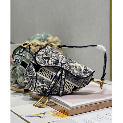 Dior Saddle Bag In Blue Toile de Jouy Embroidery CDBS2729