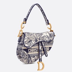 Dior Saddle Bag In Blue Toile de Jouy Embroidery CDBS2729