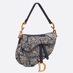 Dior Saddle Bag In Blue Toile de Jouy Reverse Jacquard CDBS2730