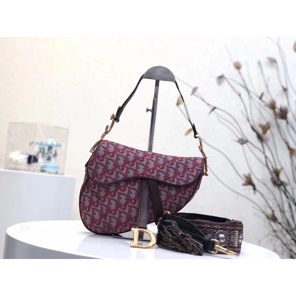 Dior Saddle Bag In Bordeaux Oblique Jacquard Canvas CDBS2734