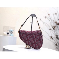 Dior Saddle Bag In Bordeaux Oblique Jacquard Canvas CDBS2734