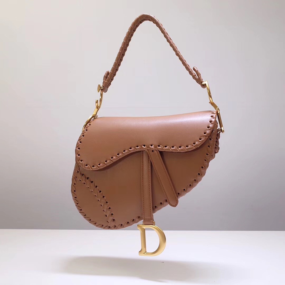 Dior Saddle Bag In Brown Calfskin With Threaded Edges CDBS2735