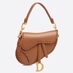 Dior Saddle Bag In Brown Calfskin With Threaded Edges CDBS2735