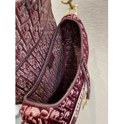 Dior Saddle Bag In Burgundy Dior Oblique Embroidered Velvet CDBS2738