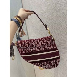 Dior Saddle Bag In Burgundy Dior Oblique Embroidered Velvet CDBS2738