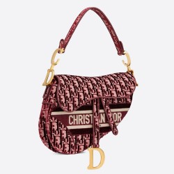 Dior Saddle Bag In Burgundy Dior Oblique Embroidered Velvet CDBS2738