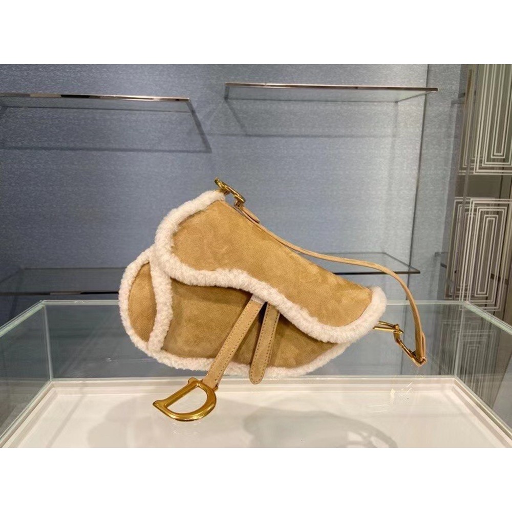 Dior Saddle Bag In Camel Shearling CDBS2739