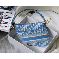 Dior Saddle Bag In Cornflower Blue Dior Oblique Embroidery CDBS2742