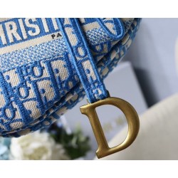 Dior Saddle Bag In Cornflower Blue Dior Oblique Embroidery CDBS2742