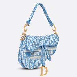 Dior Saddle Bag In Cornflower Blue Dior Oblique Embroidery CDBS2742