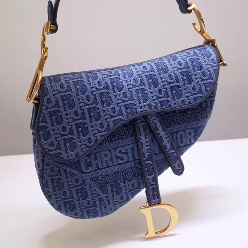 Dior Saddle Bag In Denim Blue Dior Oblique Canvas CDBS2744