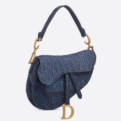 Dior Saddle Bag In Denim Blue Dior Oblique Canvas CDBS2744