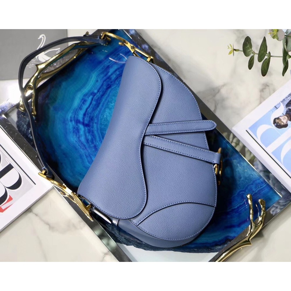 Dior Saddle Bag In Denim Blue Grained Calfskin CDBS2745