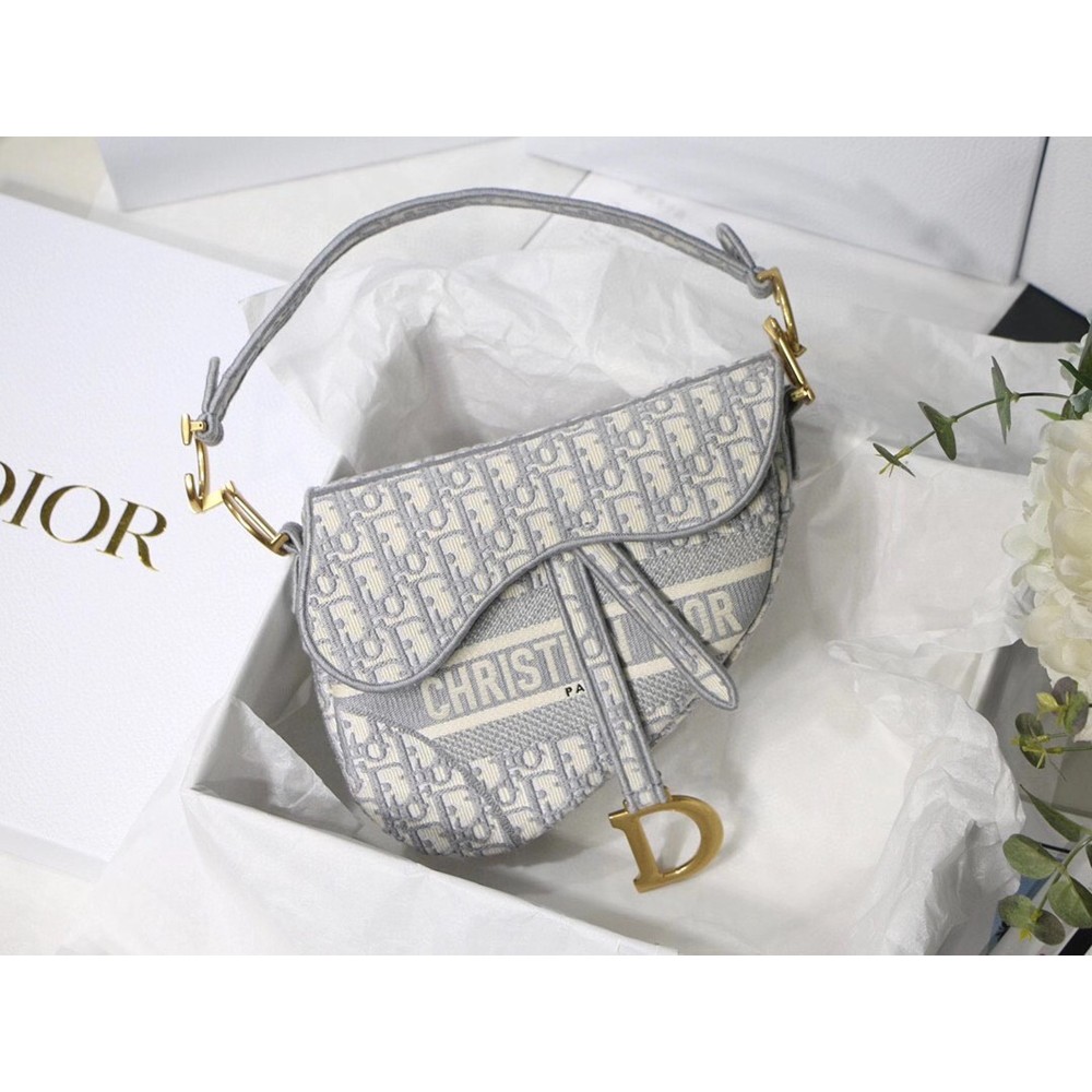 Dior Saddle Bag In Gray Dior Oblique Embroidery CDBS2747