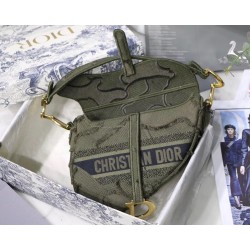 Dior Saddle Bag In Green Camouflage Canvas CDBS2748