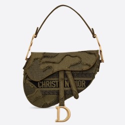 Dior Saddle Bag In Green Camouflage Canvas CDBS2748