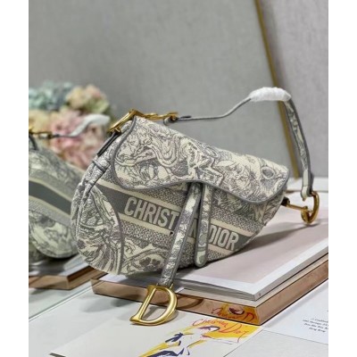 Dior Saddle Bag In Grey Toile de Jouy Embroidery CDBS2753