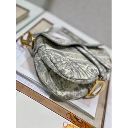 Dior Saddle Bag In Grey Toile de Jouy Embroidery CDBS2753