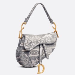 Dior Saddle Bag In Grey Toile de Jouy Embroidery CDBS2753