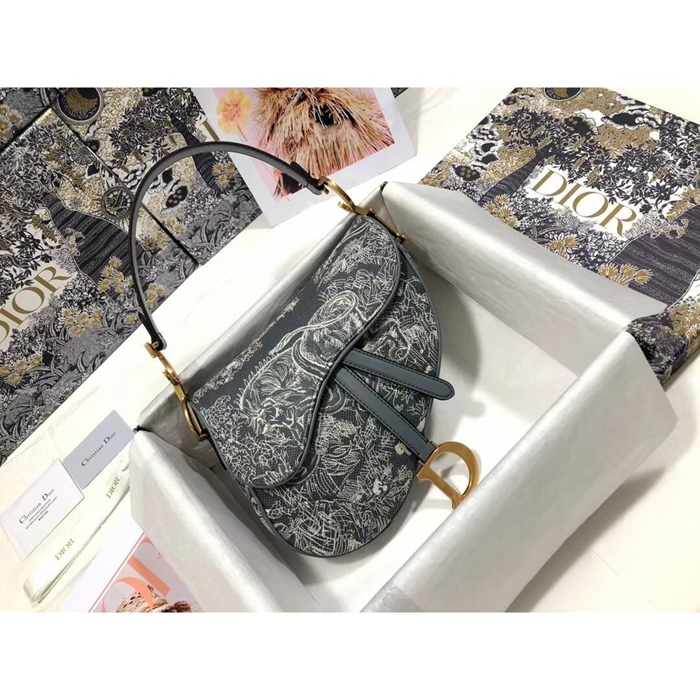 Dior Saddle Bag In Grey Toile de Jouy Reverse Jacquard CDBS2754